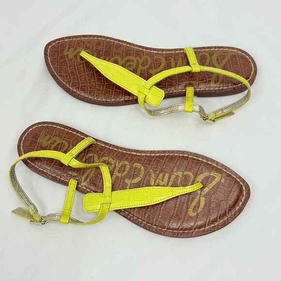 Sam Edelman GIGI Yellow Reptile Embossed Thong T Strap Leather Sandals - Picture 5 of 15